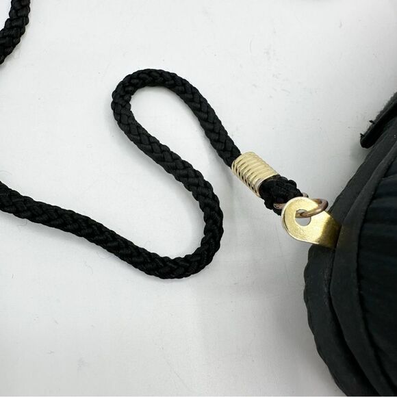 VINTAGE Hard Case Black Satin Micro Pleated Convertible Evening Bag - Picture 10 of 12